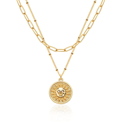 MEVECCO Layered Heart Necklace Pendant Handmade 18k Gold Plated Dainty Gold Choker Arrow Bar Layering Long Necklace for Women