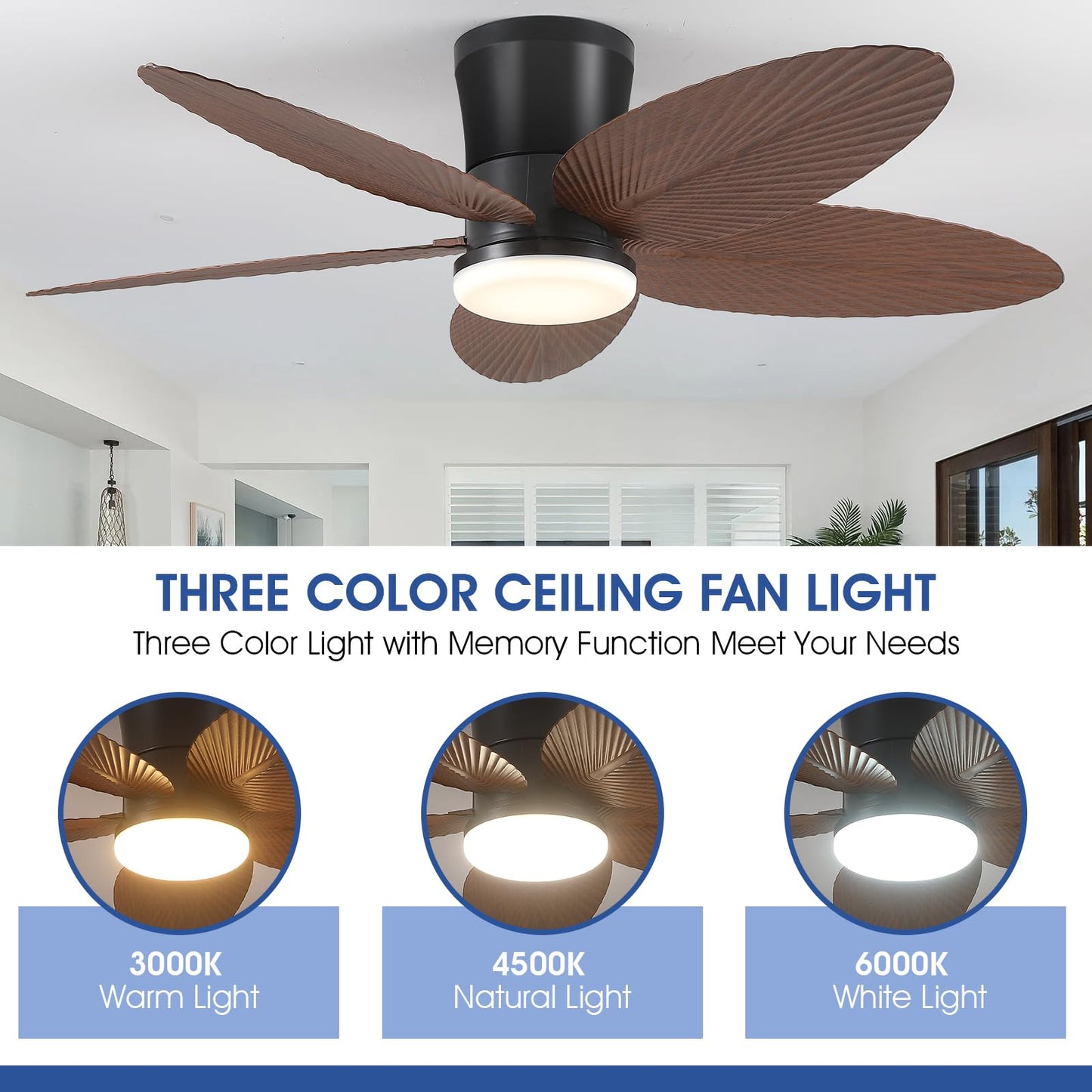 Ceiling Fans with Lights-36 Low Profile Ceiling Fan with Light and Remote/APP Control,Flush Mount,DC Reversible,LED Dimmable Blakc Ceiling Fans for Bedroom,Indoor/Outdoor Patio Use