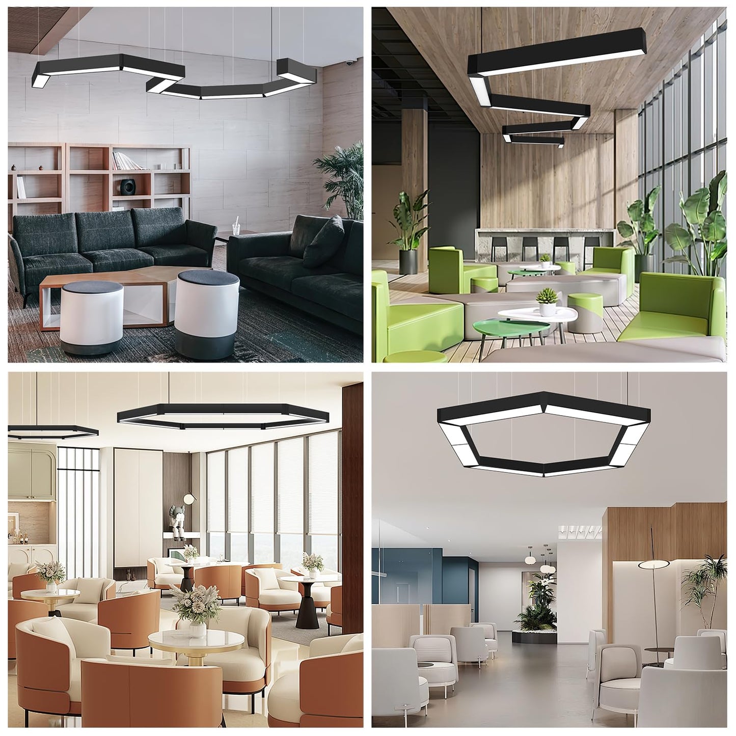 20FT LED Linear Light, 250W Pendant Light Fixtures, 0~10V Remote Switch, 3000K 4000K 6000K Color Changing Function, Combination Black Ceiling Shop Light, Suspended Office Lighting Fixture