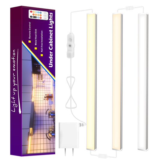 Maylit Under Cabinet Lights Plug in, 3 Pcs 12 Inch Ultra Thin Under Cabinet Lighting, Super Bright Daylight White Under Counter Lights for Kitchen, Dimmable Light for Cabinet, Counter, Workbench, Desk