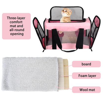 Cat Carrying Case Pet Dog Carrier Soft-Sided Cat Bag Airline Approved, Pet Travel Carrier Up to 15 Lbs, Collapsible Cat Carrier Dog Carrier for Medium Cats Small Cats Dogs(17x11x11 Green)