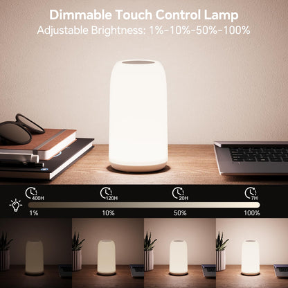 Touch Bedside Table Lamp, [Sleek Design & RGB Mode] 3 Way Dimmable Small Lamp for Bedroom, LED Lamp with Warm White Lights, Multi-Color Smart Nightstand Lamp for for Living Room Home Gifts