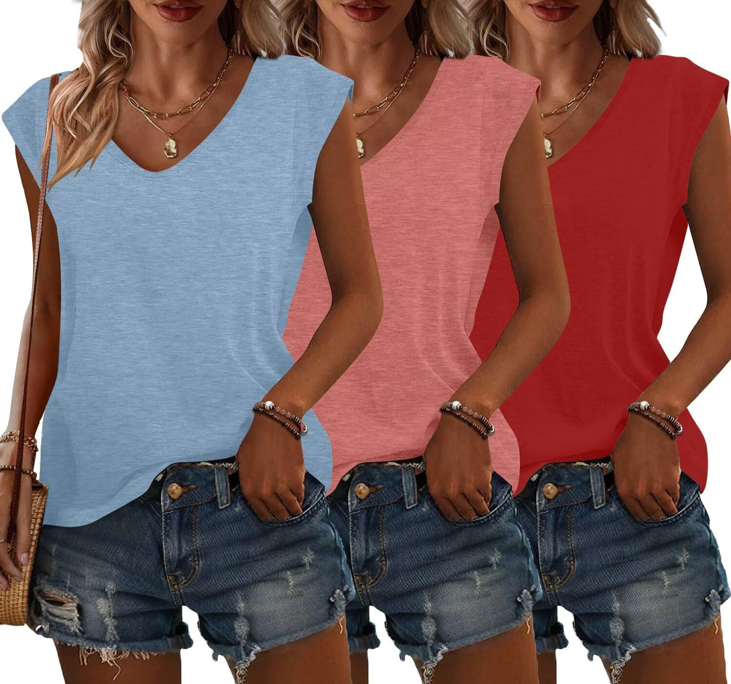 Bliwov 3 Pack Women's Cap Sleeve Tank Tops U Neck Spring Summer Tops Casual Tee Shirts 2025 Beach Vacation Fashion Clothes
