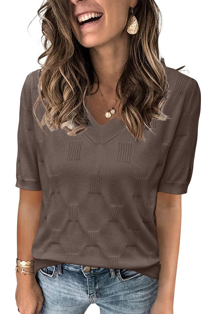 Arach&Cloz Women's Tops 2025 Spring Summer Short Sleeve Sweater Fashion Trendy Dressy Casual Outfit Versatile Knit Blouse