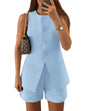 ZESICA Women's 2025 Summer 2 Piece Short Sets Sleeveless Crew Neck Suit Vest Tops High Waist Shorts Business Outfits
