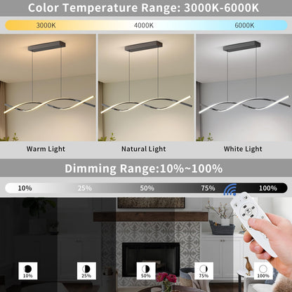 Modern LED Pendant Lights, 39in Chandelier Dimmable with Remote Control 3000k-6000K Adjustable Color Temperature, Aluminum Island Lighting Lamp Fixture for Kitchen, Dining Room, Billiard Room