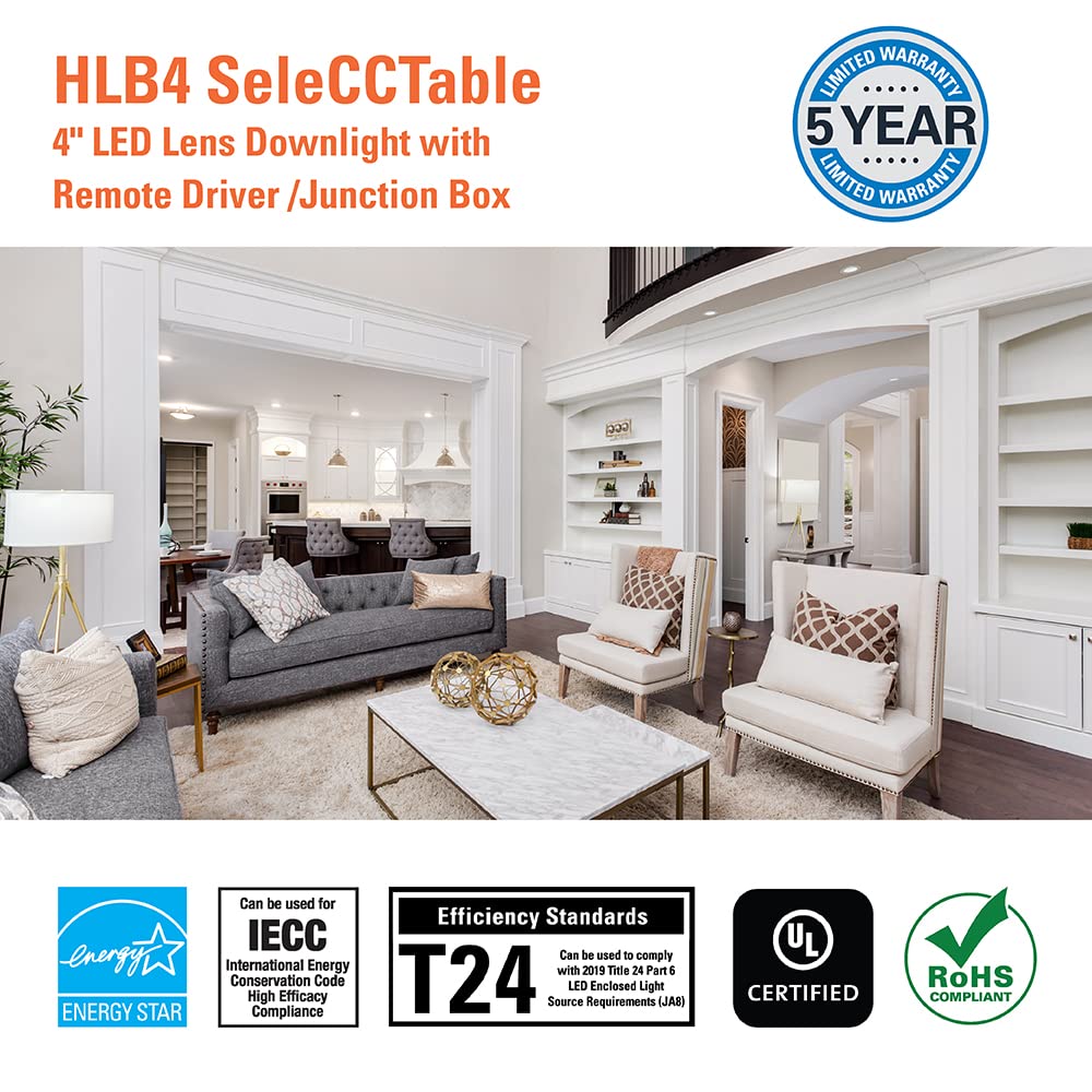 HALO HLB 4-Inch Thin Recessed Indoor/Outdoor Canless LED Downlight w/Selectable Color Temperatures 6-Pack HLB40699FS1EMWR-6PK