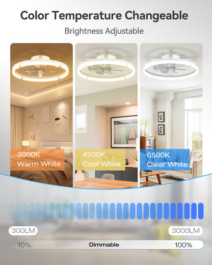 addlon Ceiling Fans with Lights and Remote, 20'' Low Profile Ceiling Fans, 3000-6000K Dimmable Modern Flush Mount LED Fan Light, Fandelier Ceiling Fan for Bedroom, Kitchen, Living Room, Black