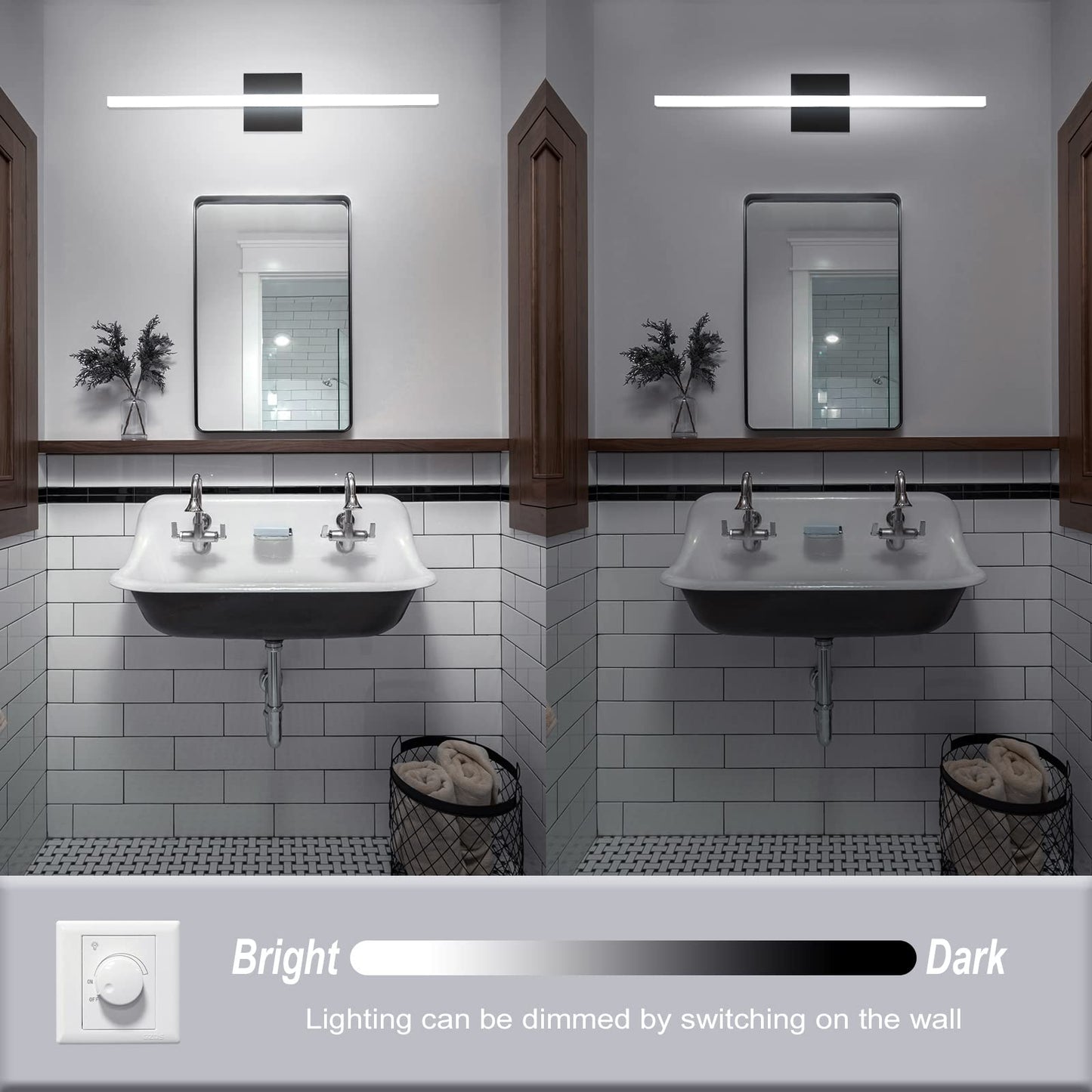 Combuh LED Bathroom Vanity Light Bar 16 Inch 9W Black IP44 Bathroom Light Fixtures Over Mirror Modern Bath Wall Lighting Fixture Sconce Indoor Cool White 6000K