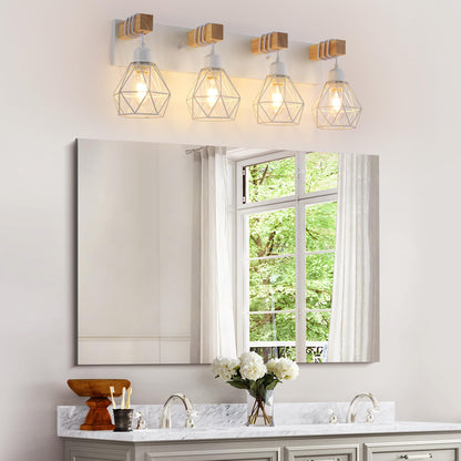 Farmhouse Vanity Light for Bathroom, 3-Light Wood Bathroom Vanity Light Fixtures Over Mirror, Rustic Sconces Wall Lighting with Metal Lampshade for Living Room, Bedroom, Hallway