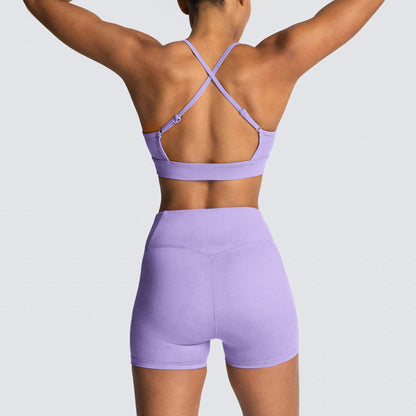 IWEMEK Women's Workout Sets 2 Piece Yoga Outfits High Waisted Biker Shorts and Cross Back Sports Bra Gym Set
