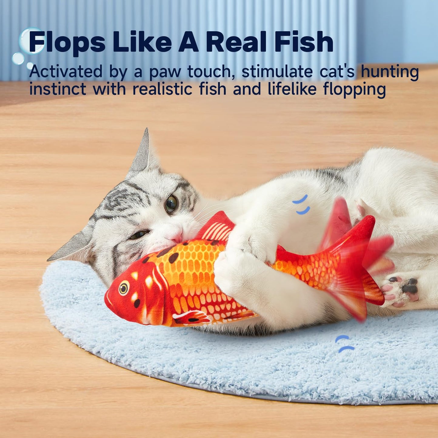 Potaroma Cat Toys Flopping Fish with SilverVine and Catnip, Moving Kitten Kicker, Floppy Wiggle Carp for Small Dogs, Interactive Motion Kitty Exercise, 10.5 Inches