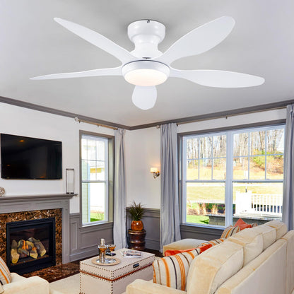 Ceiling Fans with Lights, 51 inch Modern Black Low Profile Ceiling Fan with Light and Remote App Control, Flush Mount, Quiet DC Reversible, Dim Led Ceiling Fan 6 Blade Softer Wind Indoor/Outdoor Patio