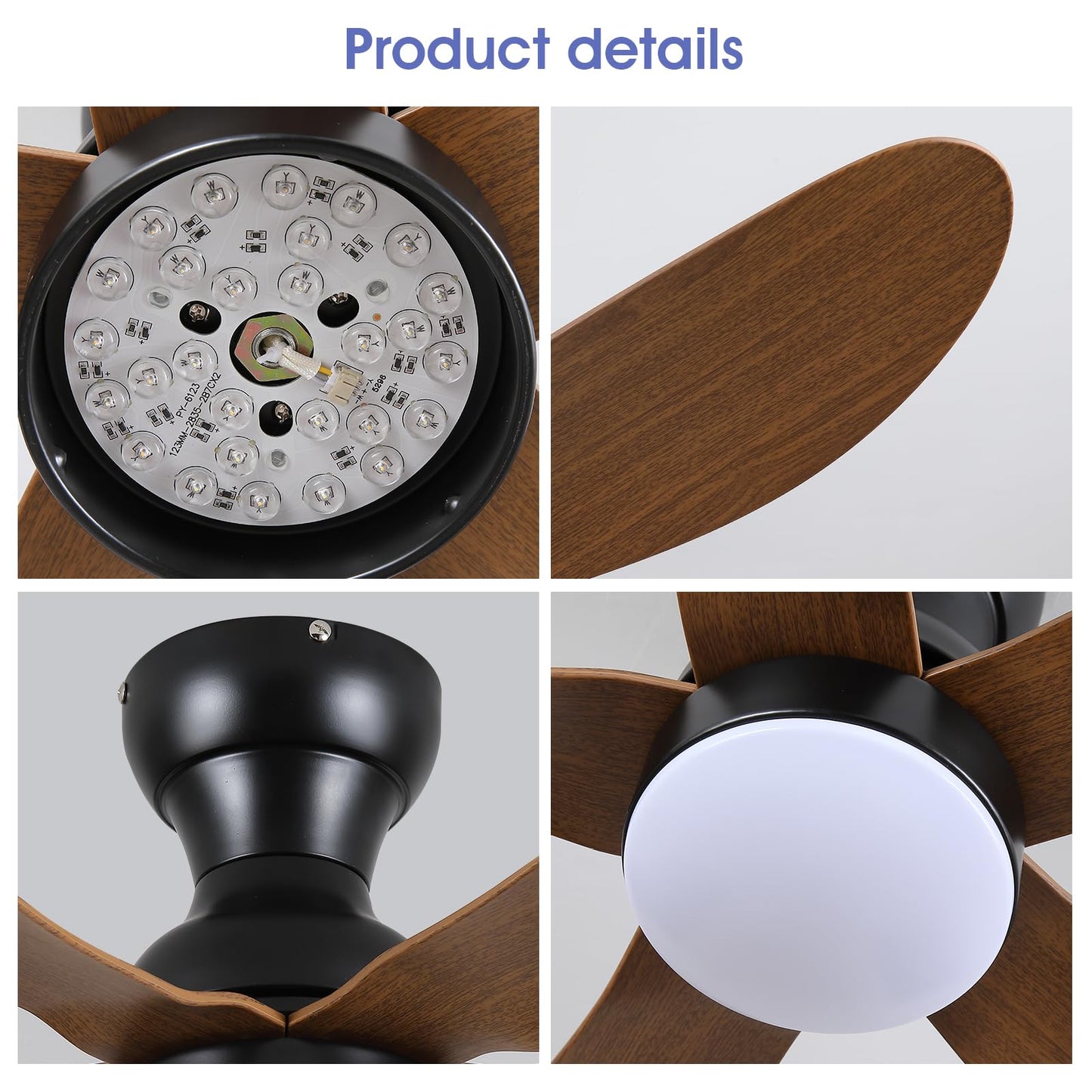Ceiling Fans with Lights and Remote/APP Control, 30 inch Low Profile Ceiling Fans with 5 Reversible Blades 3 Colors Dimmable 6 Speeds Ceiling Fan for Bedroom Kids Room Dining Room, Black