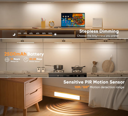 Under Cabinet Lighting, 2 Pack Motion Sensor Light Indoor, Rechargeable Closet Lights Battery Operated, LED Lights for Bedroom, Wireless Dimmable Cabinet Lights, Motion Sensor Step Night Light