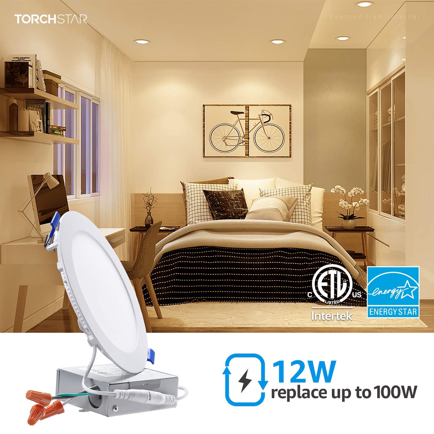 TORCHSTAR Basic Series 12-Pack 6 Inch Ultra-Thin LED Recessed Lighting with Junction Box, CRI90, Aluminum, 5000K Daylight, 5%-100% Dimmable Slim Recessed Downlight, 12W 1100LM, ETL and Energy Star