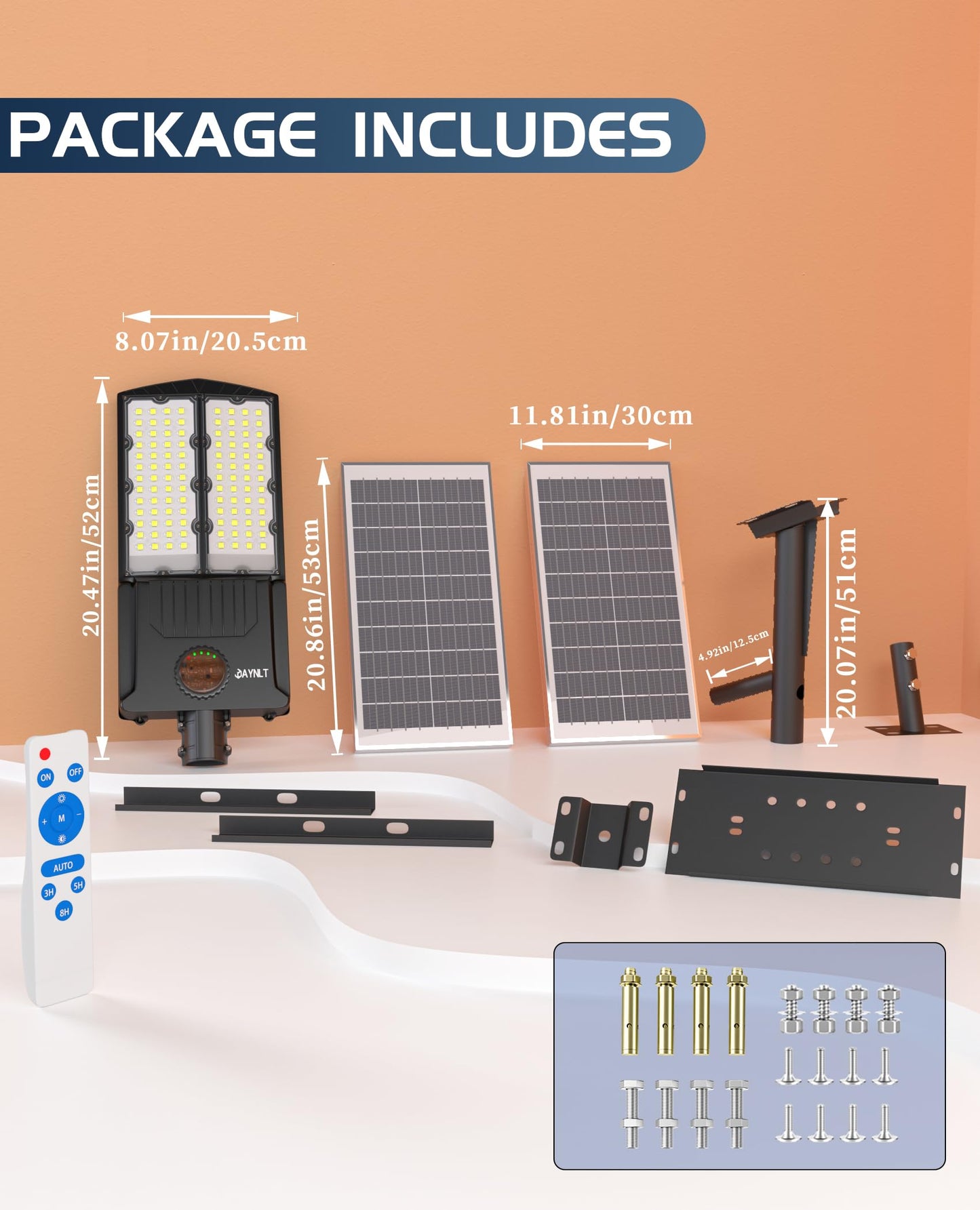 JAYNLT Y-12000W Solar Street Lights Outdoor,6500K High Lumen Solar Parking Lot Lights Commercial, Large Split Type Solar Flood Lights with Remote Control,Solar Security Lights for Yard,Driveway