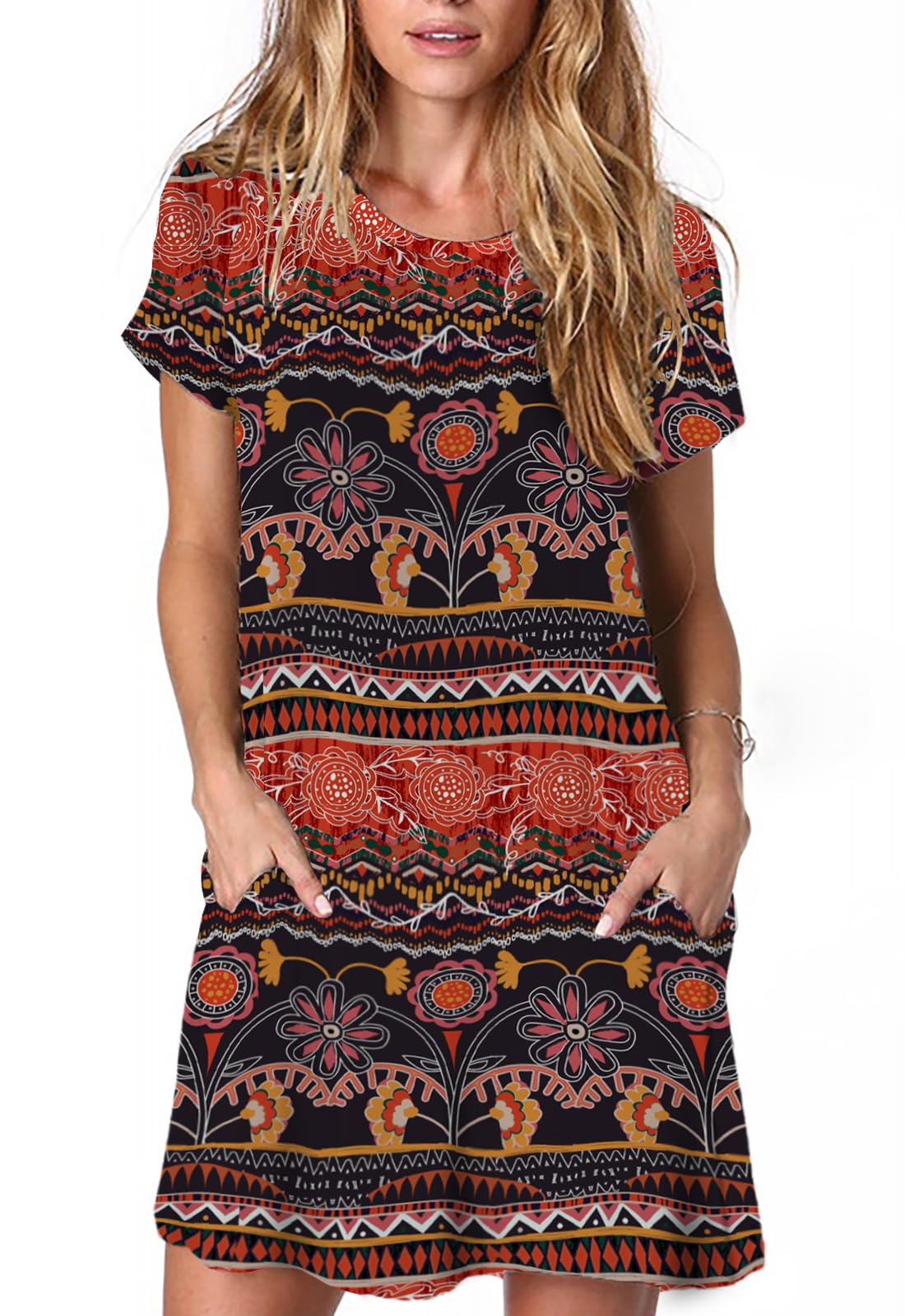 Alaster Women’s Casual Summer T Shirt Dress Loose Short Sleeve Tunic Dress with Pocket for Women