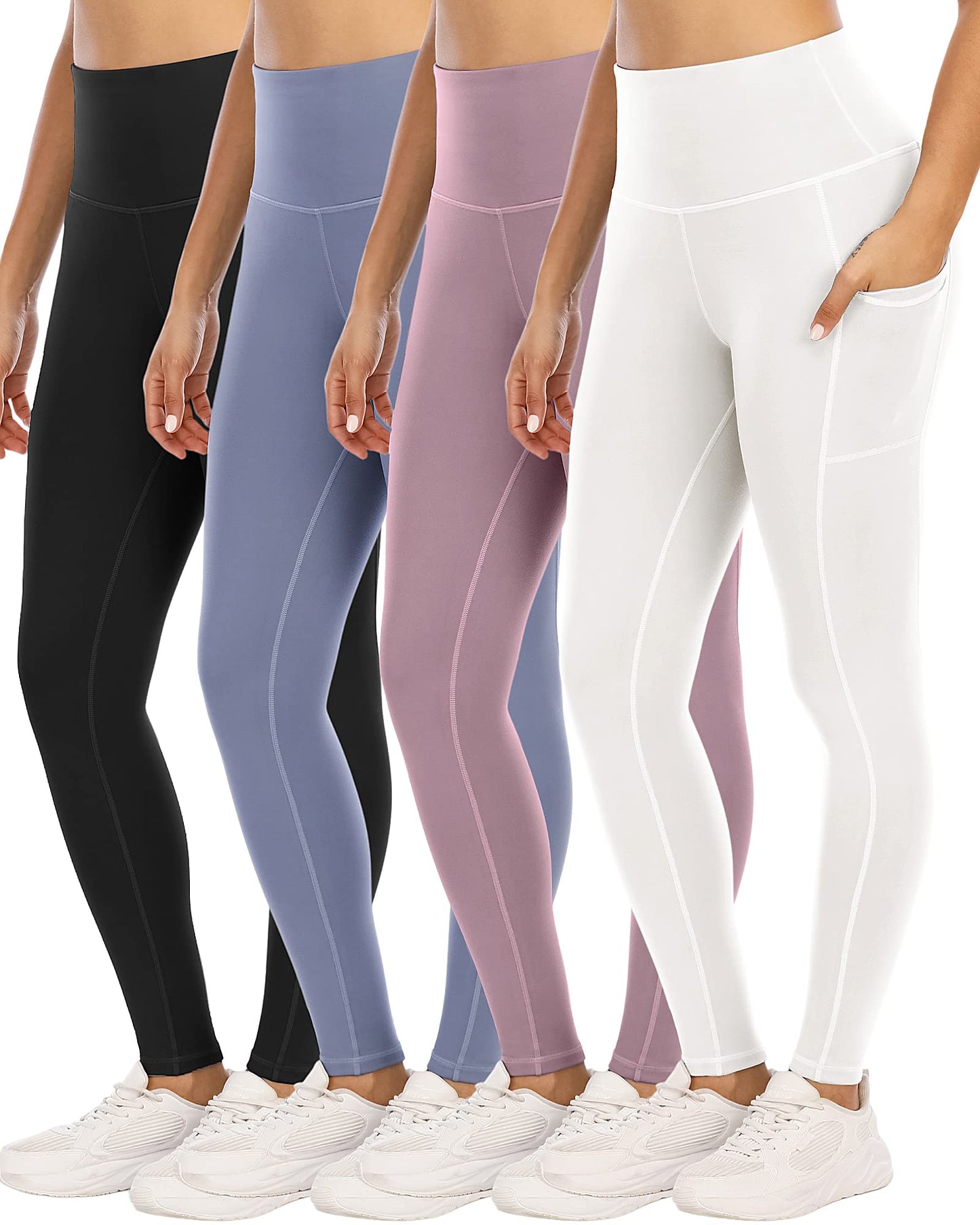 4 Pack Leggings with Pockets for Women,High Waist Tummy Control Workout Yoga Pants