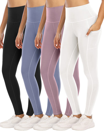 4 Pack Leggings with Pockets for Women,High Waist Tummy Control Workout Yoga Pants