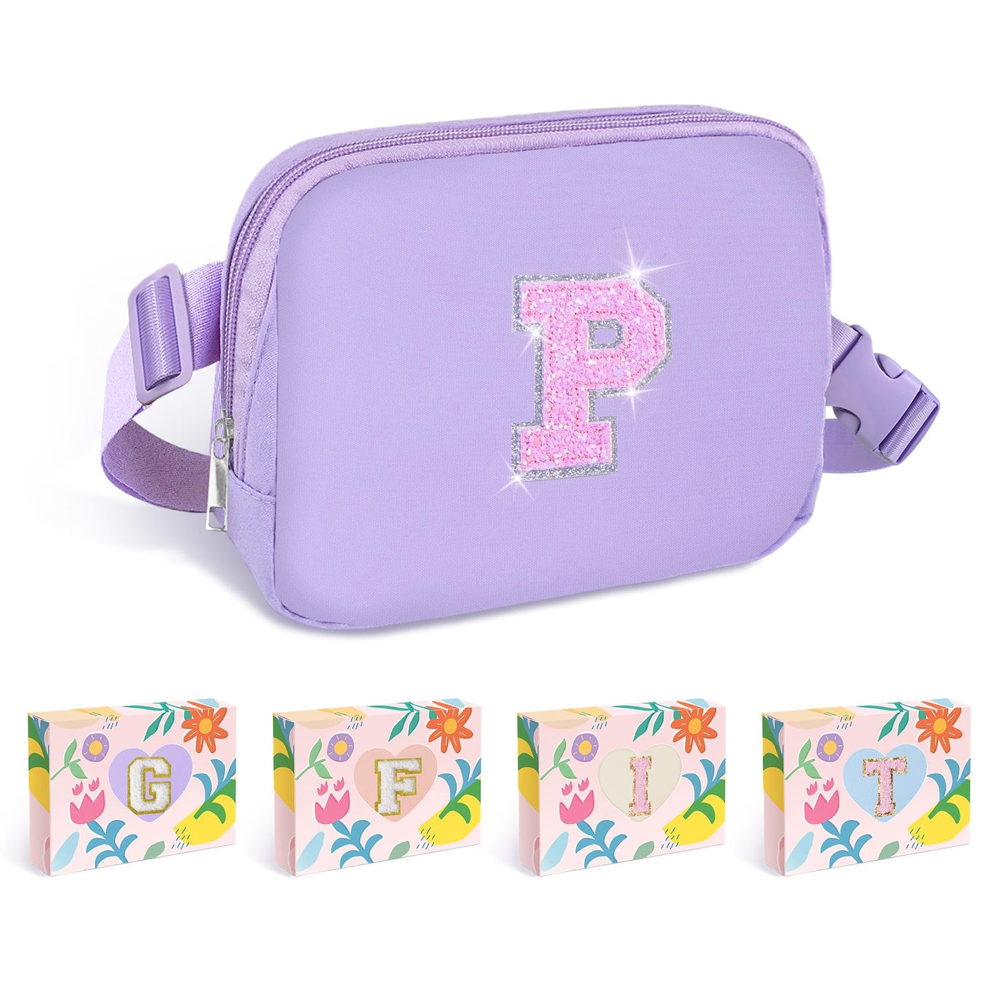 COSHAYSOO Pink Belt Bag Small Waist Fanny Pack Mini Crossbody Purse with Initial Preppy Letter Patch for Teen Girl Women Workout, Cross Body Chest Pouch Trending Birthday Gift Idea (S)