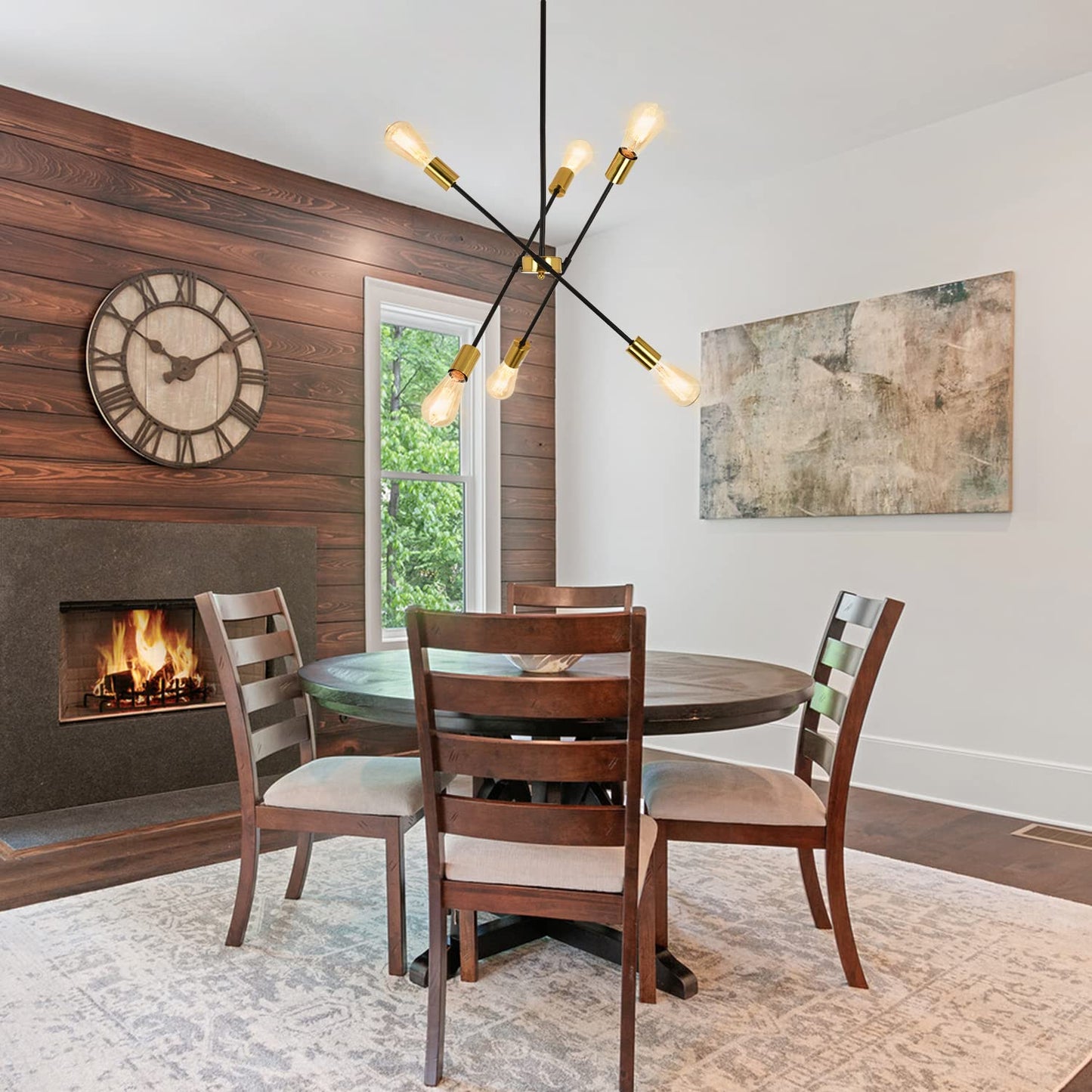 Black Sputnik Chandelier 6 Lights Modern Industrial Ceiling Light Mid Century Vintage Contemporary Pendant Dining Room Lighting Fixtures Hanging