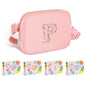COSHAYSOO Pink Belt Bag Small Waist Fanny Pack Mini Crossbody Purse with Initial Preppy Letter Patch for Teen Girl Women Workout, Cross Body Chest Pouch Trending Birthday Gift Idea (S)