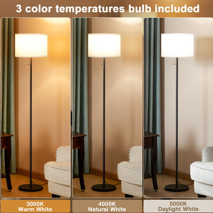 Modern Floor Lamp Simple Design with White Shade, Foot Pedal Switch, 60" Small Tall Lamps for Living Room Bedroom Office Dining Room Kitchen, Black Pole Lamp(Without Bulb)