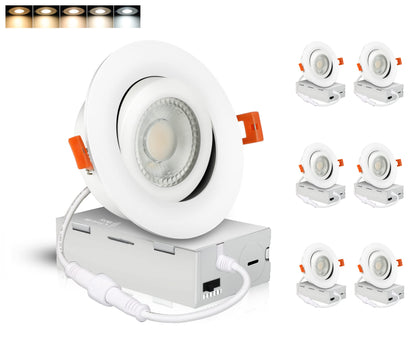 Cloudy Bay Eyeball 5 Color 4 inch Gimbal LED Recessed Light with Junction Box,9.5W CRI90+ 2700K/3000K/3500K/4000K/5000K Selectable,Dimmable Canless Ceiling Spot Light,Damp Location,Black,Pack of 6