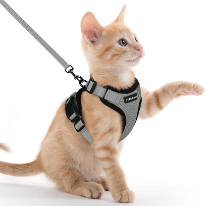 rabbitgoo Cat Harness and Leash for Walking, Escape Proof Soft Adjustable Vest Harnesses for Cats, Easy Control Breathable Reflective Strips Jacket, Black, XS