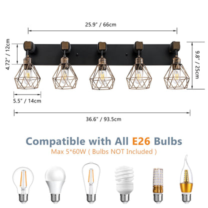 Farmhouse Vanity Light for Bathroom, 3-Light Wood Bathroom Vanity Light Fixtures Over Mirror, Rustic Sconces Wall Lighting with Metal Lampshade for Living Room, Bedroom, Hallway