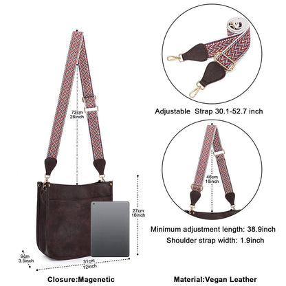 HKCLUF Crossbody Bags for Women Trendy Vegan Leather Hobo Handbags With 2PCS Adjustable Guitar Strap Shoulder Bucket Bags