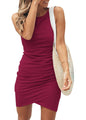 BTFBM Women 2025 Summer Sleeveless Tank Dresses Crew Neck Slim Fit Short Casual Ruched Bodycon Party Club Mini Dress