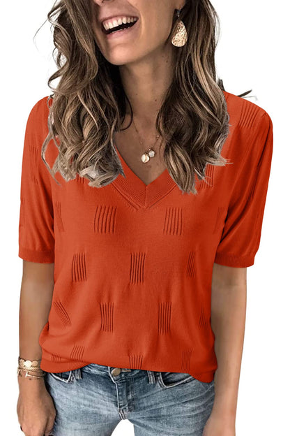 Arach&Cloz Women's Tops 2025 Spring Summer Short Sleeve Sweater Fashion Trendy Dressy Casual Outfit Versatile Knit Blouse