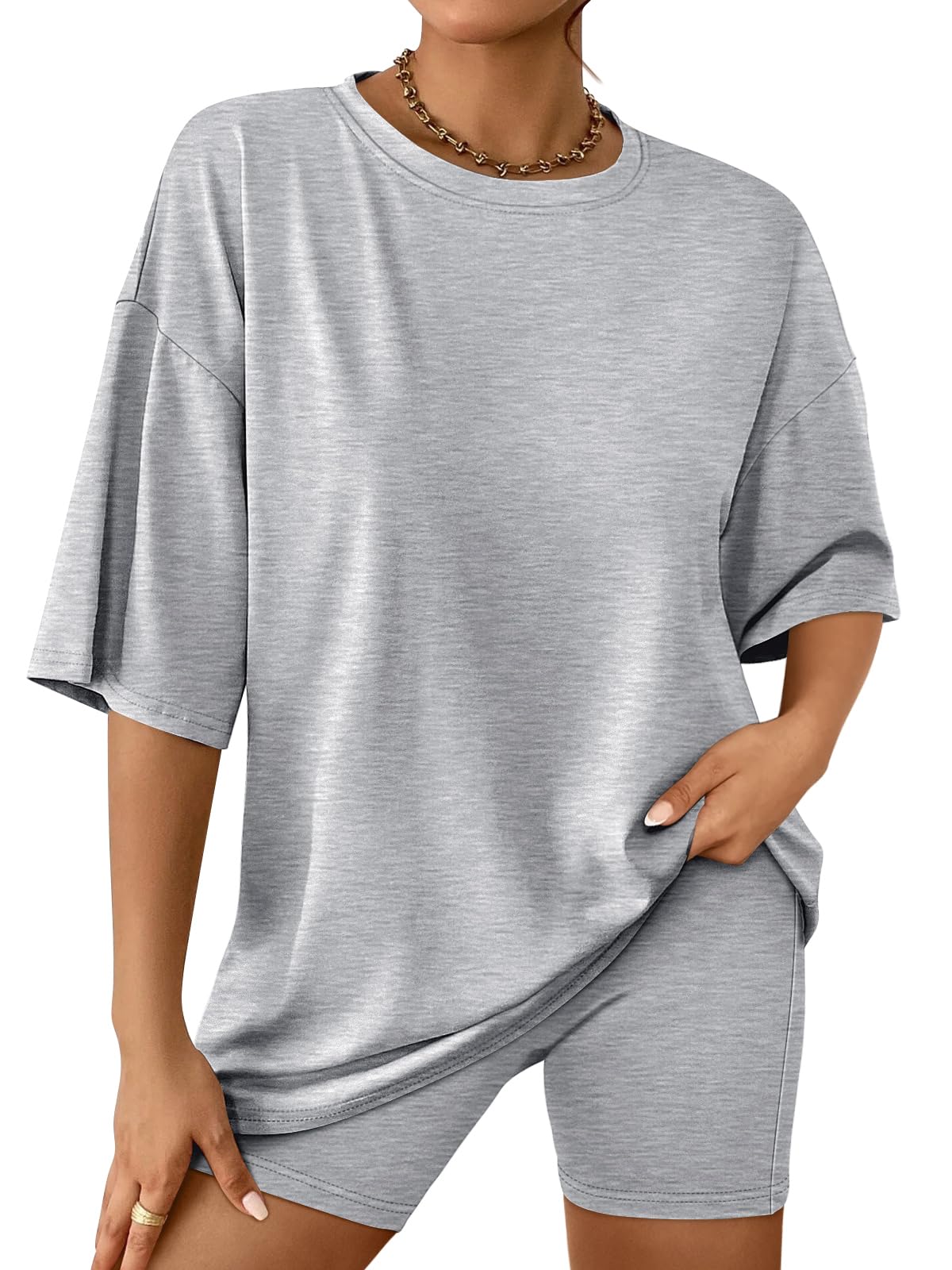 AUTOMET Womens 2 Piece Sets Summer Outfits 2025 Two Piece Lounge Set Matching Clothing Oversized Tshirts Biker Short Fashion