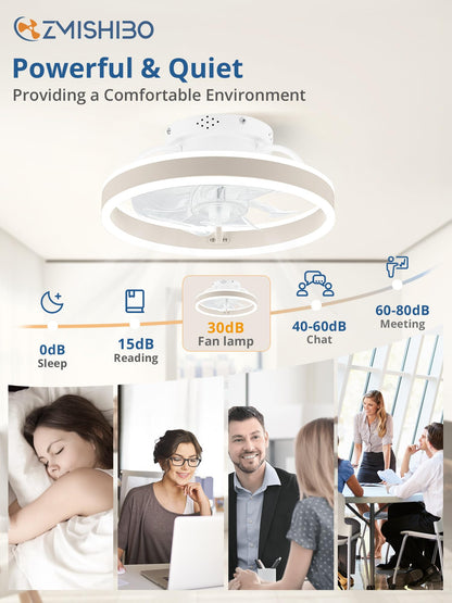 Ceiling Fans with Lights and Remote, 19.7'' Low Profile Ceiling Fan, 3000-6000K Dimmable Modern Flush Mount LED Fan Light, 6 Wind Speeds, Black Fandelier Ceiling Fans for Bedroom