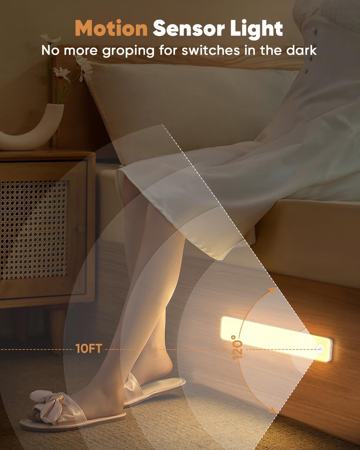 Under Cabinet Lighting, 2 Pack Motion Sensor Light Indoor, Rechargeable Closet Lights Battery Operated, LED Lights for Bedroom, Wireless Dimmable Cabinet Lights, Motion Sensor Step Night Light