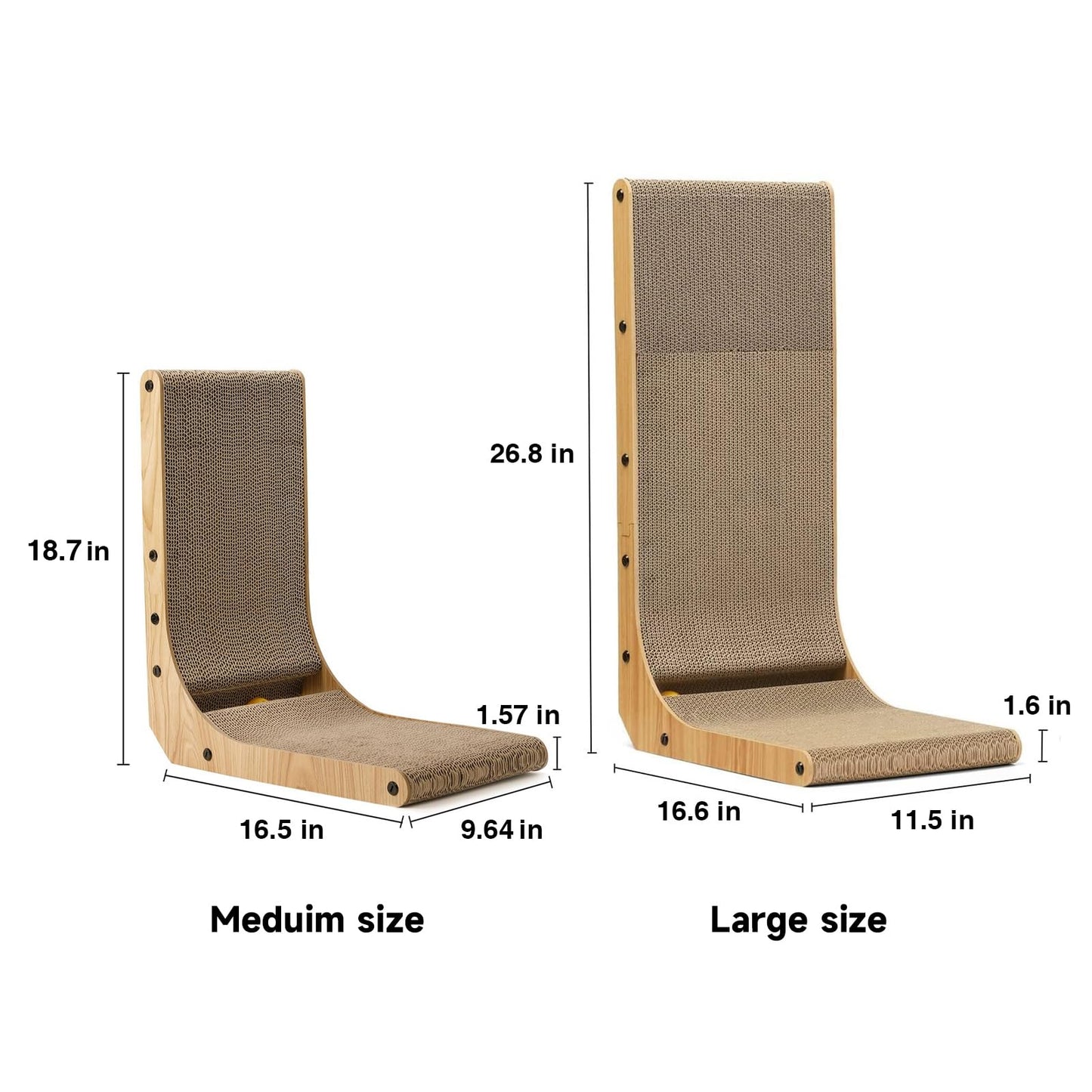 FUKUMARU Cat Scratcher, 26.8 Inch L Shape Cat Scratch Pad Wall Mounted, Cat Scratching Cardboard with Ball Toy for Indoor Cats, Large Size