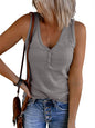 Saodimallsu Womens V Neck Tank Tops Summer Ribbed Sleeveless Henley Shirts Casual Loose Button Up Cami Knit Tees