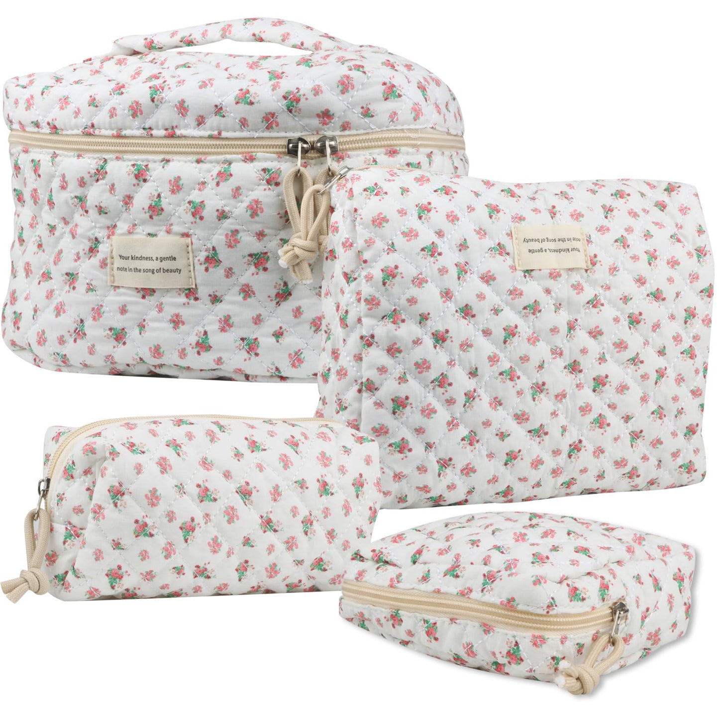 Cute Makeup Bag for Women(2 Pcs), Travel Cosmetic Bags, Quilted Coquette Aesthetic Floral Toiletry Organizer Bag (NavyBlue Flower)