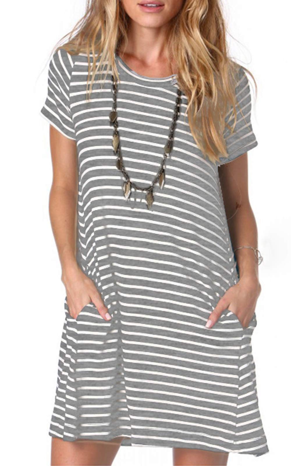 Alaster Women’s Casual Summer T Shirt Dress Loose Short Sleeve Tunic Dress with Pocket for Women
