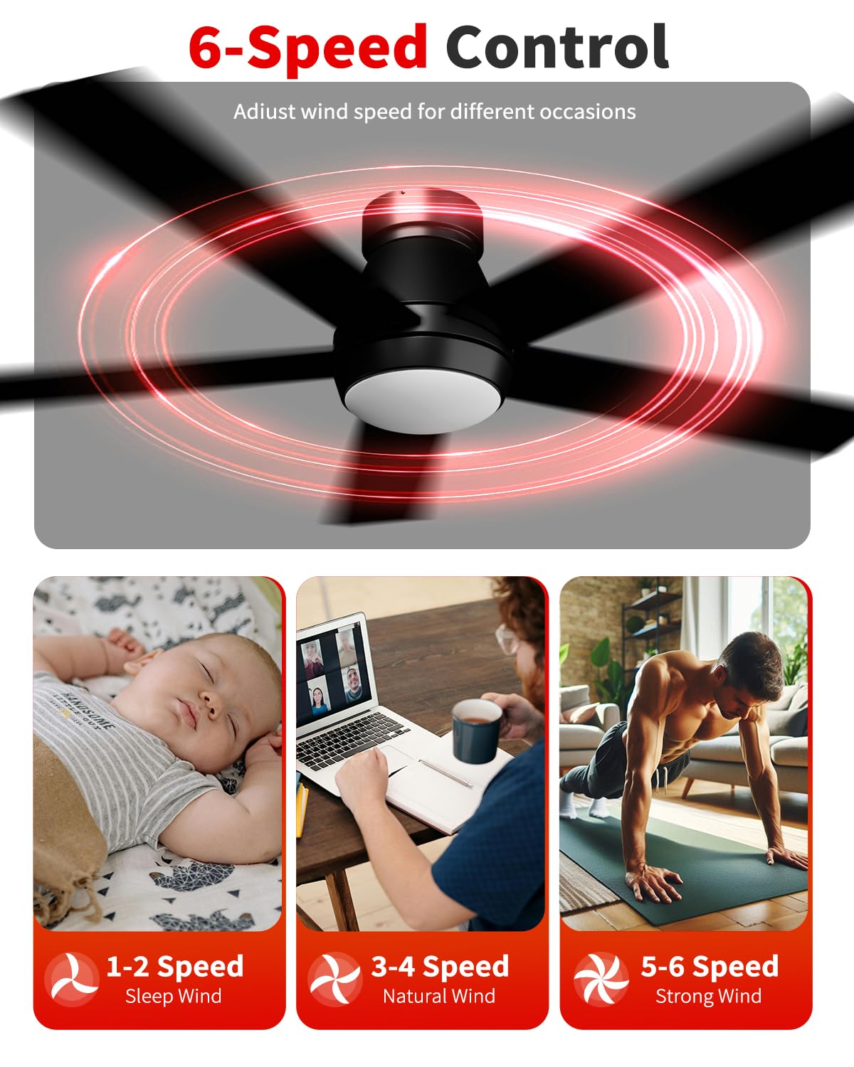 TCL 52" Black Ceiling Fan with Light and Remote, Modern LED 3-Color, Quiet Motor for Bedroom, Living Room, Dining Room, Ceiling Fans with Lights (Black)