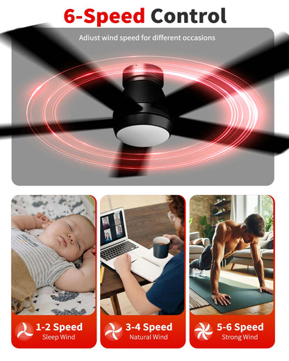 TCL 52" Black Ceiling Fan with Light and Remote, Modern LED 3-Color, Quiet Motor for Bedroom, Living Room, Dining Room, Ceiling Fans with Lights (Black)