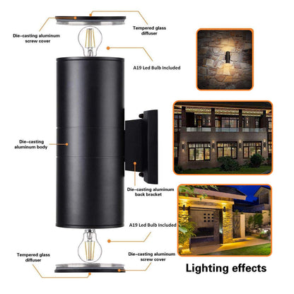 Outdoor Wall Lights Dusk to Dawn Exterior Lighting Fixtures Wall Mount - 2 Light Bulbs Included, Modern Sconces Wall Lighting- Up Down Exterior Outdoor Lights for Porch, Backyard and Patio