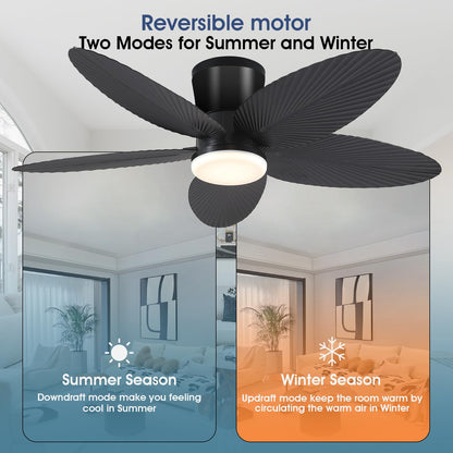 Ceiling Fans with Lights-36 Low Profile Ceiling Fan with Light and Remote/APP Control,Flush Mount,DC Reversible,LED Dimmable Blakc Ceiling Fans for Bedroom,Indoor/Outdoor Patio Use