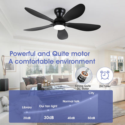 Ceiling Fans with Lights and Remote/APP Control, 30 inch Low Profile Ceiling Fans with 5 Reversible Blades 3 Colors Dimmable 6 Speeds Ceiling Fan for Bedroom Kids Room Dining Room, Black