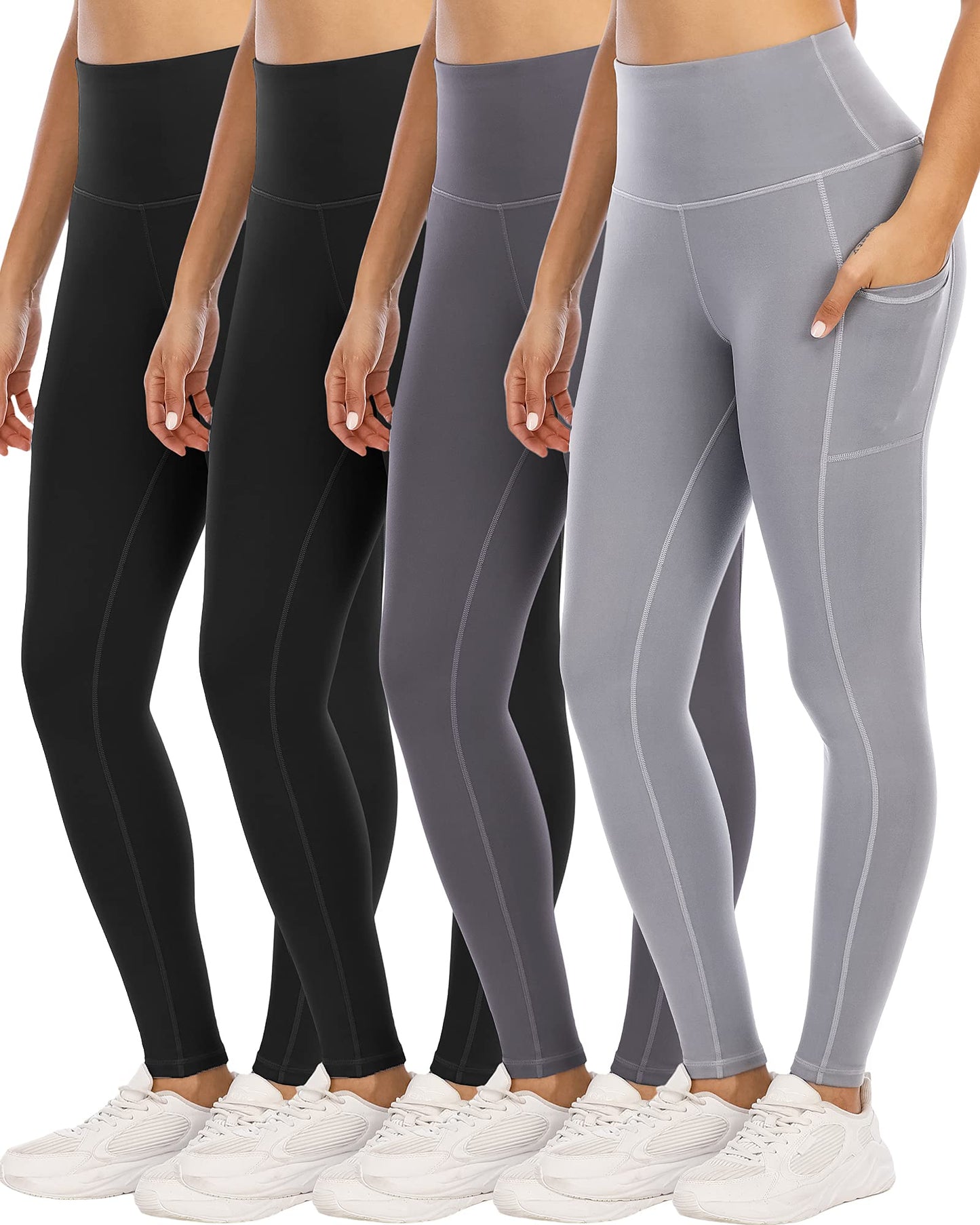 4 Pack Leggings with Pockets for Women,High Waist Tummy Control Workout Yoga Pants