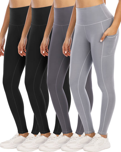 4 Pack Leggings with Pockets for Women,High Waist Tummy Control Workout Yoga Pants