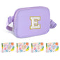 COSHAYSOO Pink Belt Bag Small Waist Fanny Pack Mini Crossbody Purse with Initial Preppy Letter Patch for Teen Girl Women Workout, Cross Body Chest Pouch Trending Birthday Gift Idea (S)
