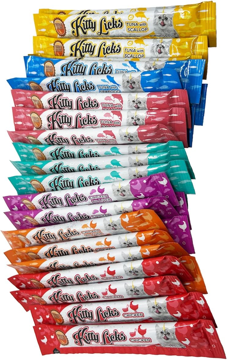 Rena's Recipe Kitty Licks Variety Pack (28 Tubes / 7 Flavor Variations of Chicken, Tuna, and Seafood)